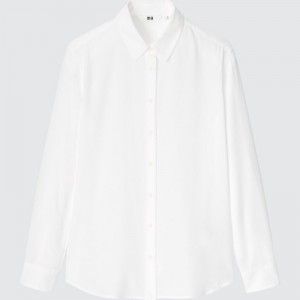 Blusa Uniqlo Rayon Long-Sleeve Mujer Blancas | 5342367