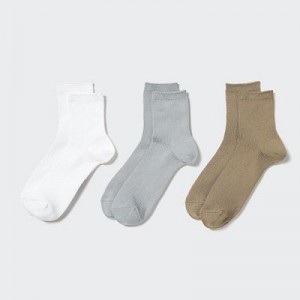 Calcetines Uniqlo Crew Ribbed (3 Pairs) Mujer Blancas | 1859451
