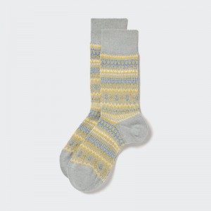 Calcetines Uniqlo HEATTECH Fair Isle Hombre Gris | 9667393