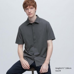 Camisa Polo Uniqlo Airism Full Open Short-sleeve Mujer Gris | 886044