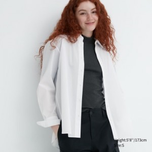 Camisas Uniqlo Cotton Long-Sleeve Mujer Blancas | 5427247
