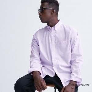 Camisas Uniqlo Extra Fine Cotton Broadcloth Long-sleeve Hombre Moradas | 7820507
