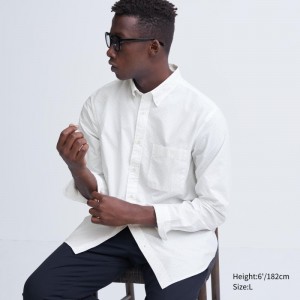 Camisas Uniqlo Extra Fine Cotton Broadcloth Dotted Long-sleeve Hombre Blancas | 2588986