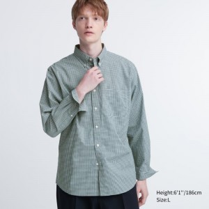 Camisas Uniqlo Extra Fine Cotton Broadcloth Checked Long-sleeve Hombre Verde | 8833584