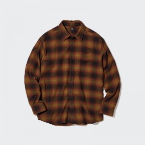 Camisas Uniqlo Flannel Checked Long-sleeve Hombre Amarillo | 3168046