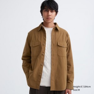 Camisas Uniqlo Jersey Utility Long-sleeve Overshirt Hombre Marrones | 158235