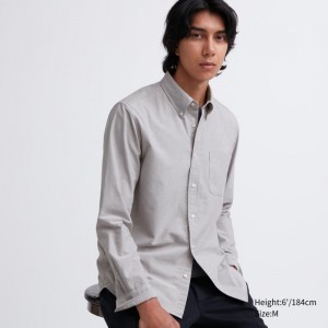 Camisas Uniqlo Oxford Slim-fit Long-sleeve Hombre Gris | 4672354
