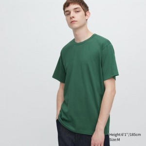 Camiseta Uniqlo Airism Cotton Crew Neck Hombre Verde | 9465665