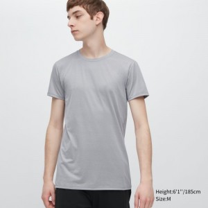 Camiseta Uniqlo Airism Crew Neck Short-sleeve Hombre Gris | 9755536