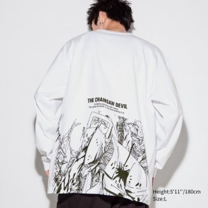 Camiseta Uniqlo Chainsaw Man × Kosuke Kawamura Ut Long-sleeve Graphic Hombre Blancas | 6649713