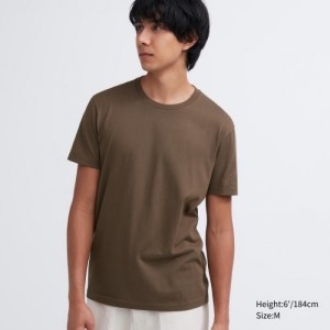 Camiseta Uniqlo Dry Color Crew Neck Short-Sleeve Mujer Marrones | 5255349