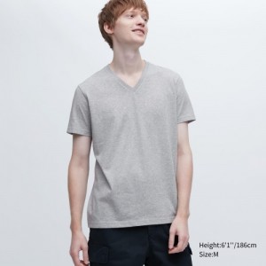 Camiseta Uniqlo Dry Color V-Neck Short-Sleeve Mujer Gris | 2982930