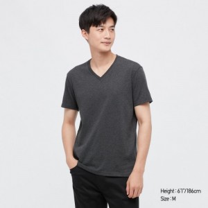 Camiseta Uniqlo Dry Color V-Neck Short-Sleeve Mujer Gris | 9925402