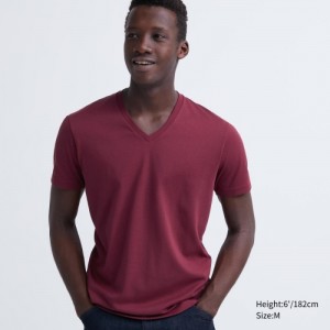 Camiseta Uniqlo Dry Color V-Neck Short-Sleeve Mujer Rojas | 6262217