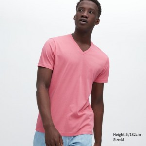 Camiseta Uniqlo Dry Color V-Neck Short-Sleeve Mujer Rosas | 7202846