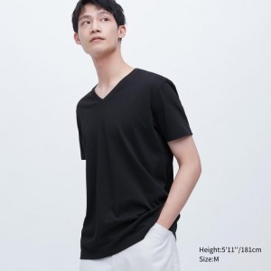 Camiseta Uniqlo Dry Color V-Neck Short-Sleeve Hombre Negras | 7627450