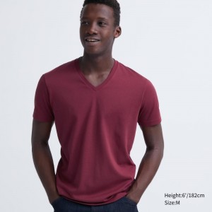Camiseta Uniqlo Dry Color V-Neck Short-Sleeve Hombre Rojas | 3092765