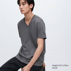 Camiseta Uniqlo Dry Color V-Neck Short-Sleeve Mujer Gris | 6140481