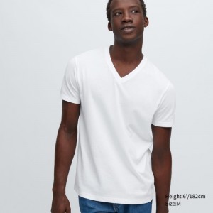 Camiseta Uniqlo Dry Color V-Neck Short-Sleeve Hombre Blancas | 1524103