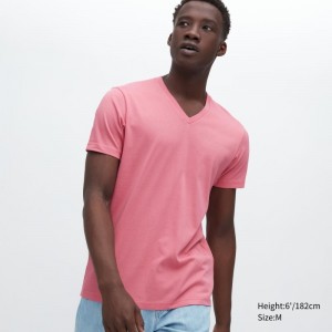Camiseta Uniqlo Dry Color V-Neck Short-Sleeve Hombre Rosas | 6033302