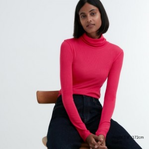 Camiseta Uniqlo HEATTECH Extra Warm Seamless Ribbed Turtleneck Long-Sleeve Mujer Rosas | 2265649