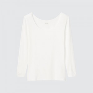 Camiseta Uniqlo HEATTECH Scoop Neck Long-Sleeve Mujer Blancas | 3737900