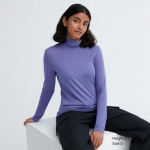 Camiseta Uniqlo HEATTECH Ultra Light Turtleneck Long-Sleeve Mujer Moradas | 3923336