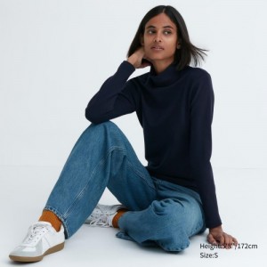 Camiseta Uniqlo HEATTECH Ultra Warm High Neck Mujer Azul Marino | 915483