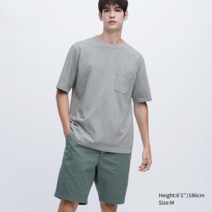 Camiseta Uniqlo Oversized Pocket Crew Neck Half-sleeve Hombre Gris | 3560685