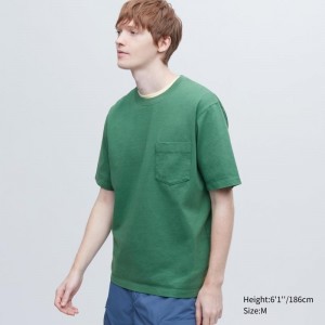 Camiseta Uniqlo Oversized Pocket Crew Neck Half-sleeve Hombre Verde | 4200942