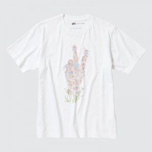 Camiseta Uniqlo PEACE FOR ALL Short-Sleeve Graphic JW Anderson Mujer Blancas | 5599482