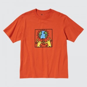 Camiseta Uniqlo Peace For All Keith Haring Short-sleeve Graphic Hombre Naranjas | 9824144