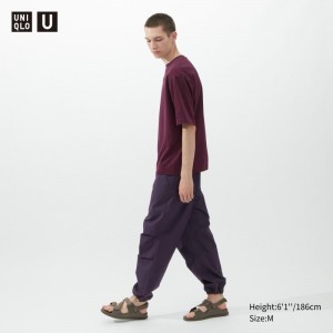 Camiseta Uniqlo U AIRism Cotton Oversized Crew Neck Half-Sleeve Hombre Moradas | 9754209