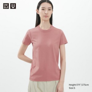 Camiseta Uniqlo U Crew Neck Short-sleeve Mujer Rosas | 2499088