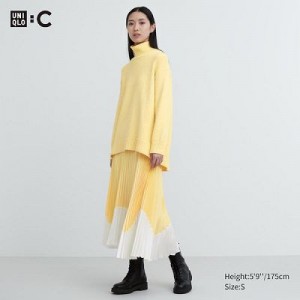 Falda Uniqlo Pleated Color Block Mujer Amarillo | 888926