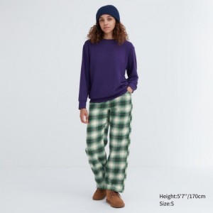 Pantalon Uniqlo Flannel Checked Lounge Mujer Verde | 5118867