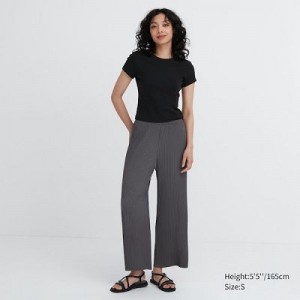 Pantalon Uniqlo Pleated Straight Mujer Gris | 9767959
