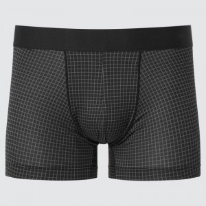 Ropa Interior Uniqlo Airism Low Rise Checked Boxers Hombre Negras | 3133210