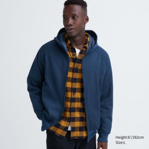 Sudadera con Capucha Uniqlo Heattech Pile Lined Sweat Full-zip Hombre Azules | 5862879