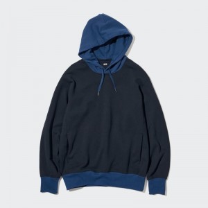 Sudadera con Capucha Uniqlo Sweat Long-sleeve Pullover Color Block Hombre Azules | 1403172