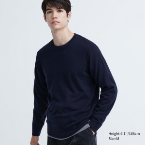 Suéteres Uniqlo Cashmere Crew Neck Long-sleeve Hombre Azul Marino | 108209