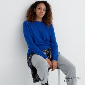 Suéteres Uniqlo Cashmere Crew Neck Long-sleeve Mujer Azules | 9400175