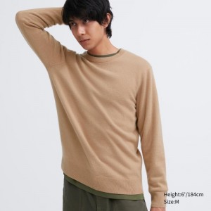 Suéteres Uniqlo Cashmere Crew Neck Long-sleeve Hombre Beige | 2718985