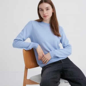 Suéteres Uniqlo Cashmere Crew Neck Long-sleeve Mujer Azules | 7838489