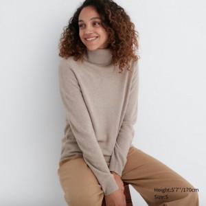 Suéteres Uniqlo Cashmere Turtleneck Mujer Beige | 9942115