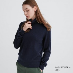 Suéteres Uniqlo Cashmere Turtleneck Mujer Azul Marino | 6706238