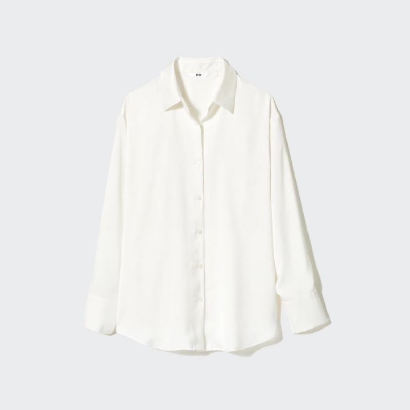 Blusa Uniqlo Satin Long-Sleeve Mujer Blancas | 5444038