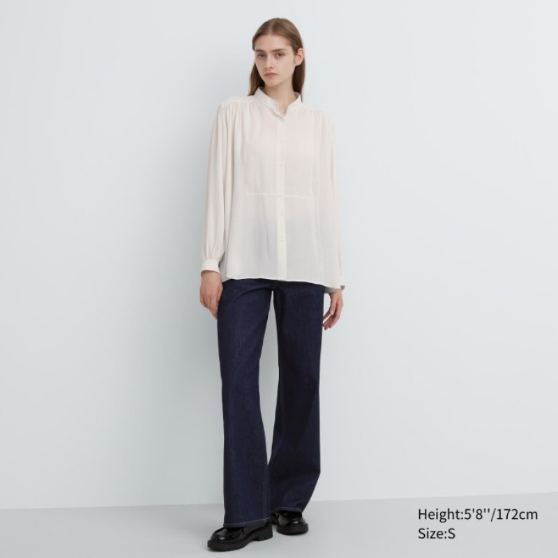 Blusa Uniqlo Volume Long-Sleeve Mujer Blancas | 2266428