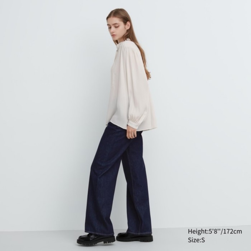 Blusa Uniqlo Volume Long-Sleeve Mujer Blancas | 2266428