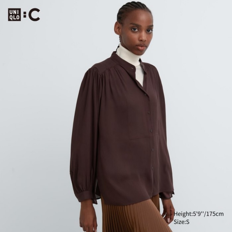 Blusa Uniqlo Volume Long-Sleeve Mujer Marrones | 4503833